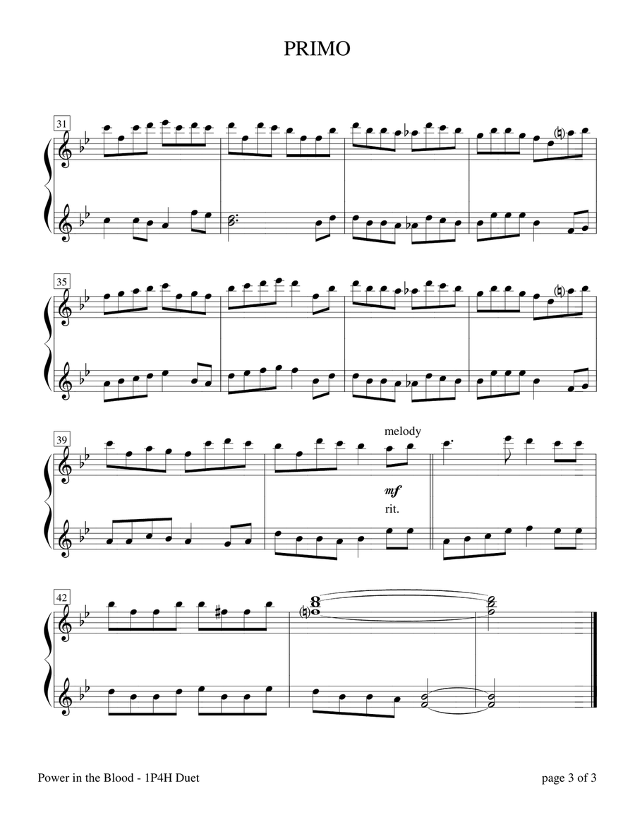 Power in the Blood (Intermediate Piano Duet - 1 Piano, 4 Hands) 1 Piano, 4-Hands scores gallery preview page 4