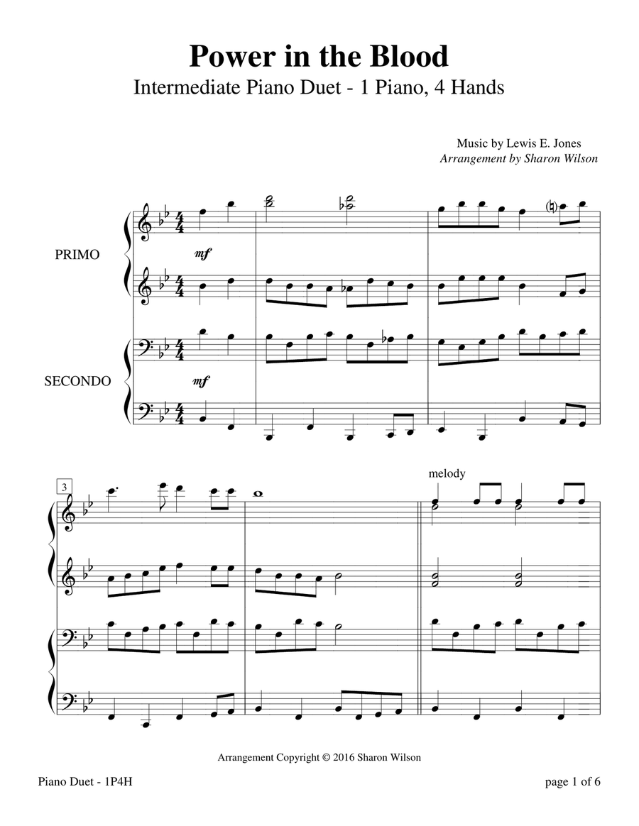 Power in the Blood (Intermediate Piano Duet - 1 Piano, 4 Hands) 1 Piano, 4-Hands scores gallery preview page 5