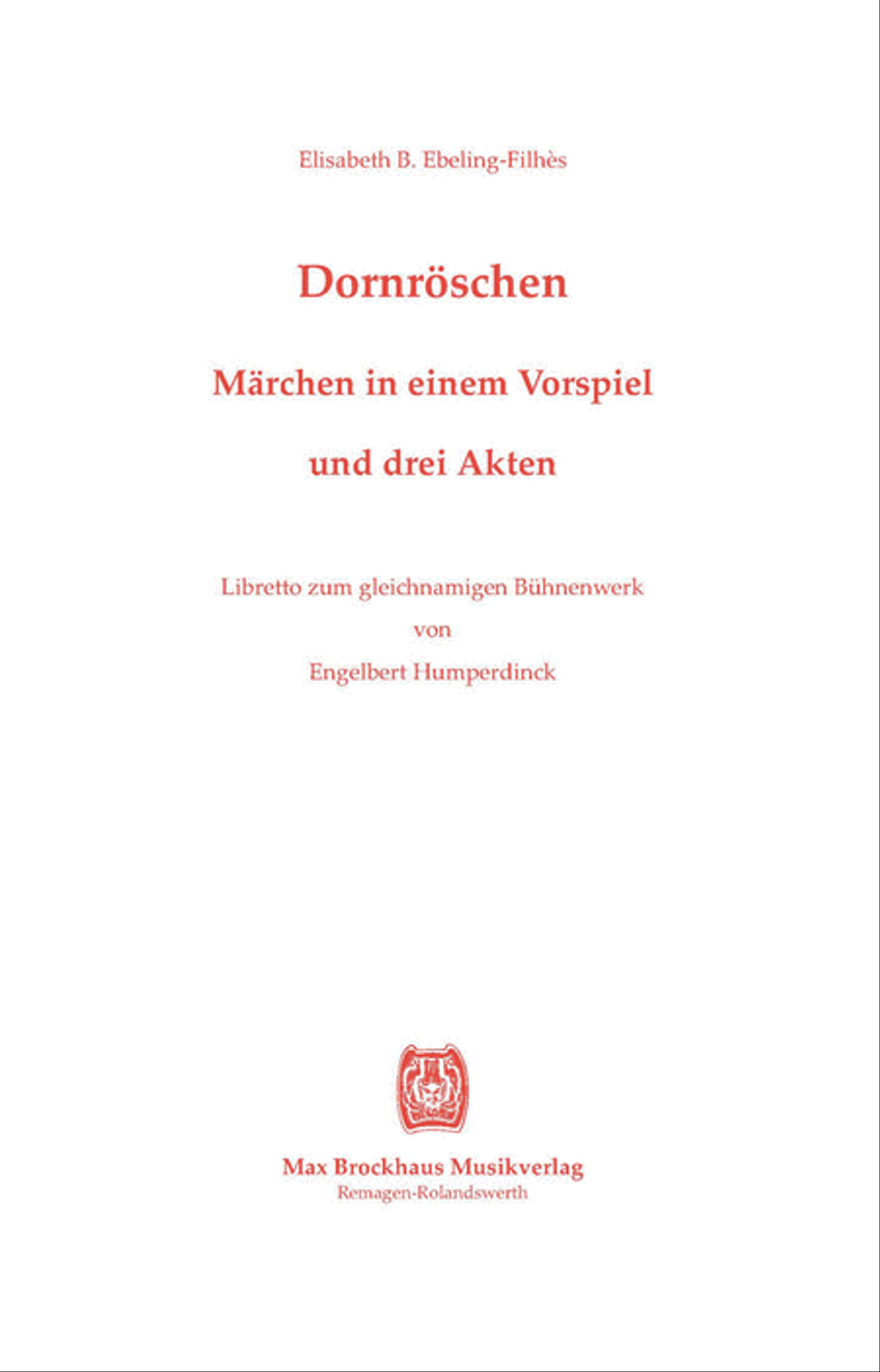 Dornröschen EHWV 121 (1902) Libretti scores gallery preview page 1