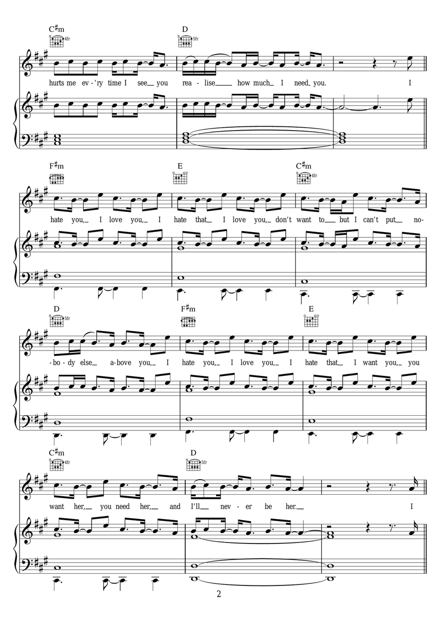 I Hate U, I Love U (featuring Olivia O'Brien) Piano, Vocal, Guitar scores gallery preview page 2