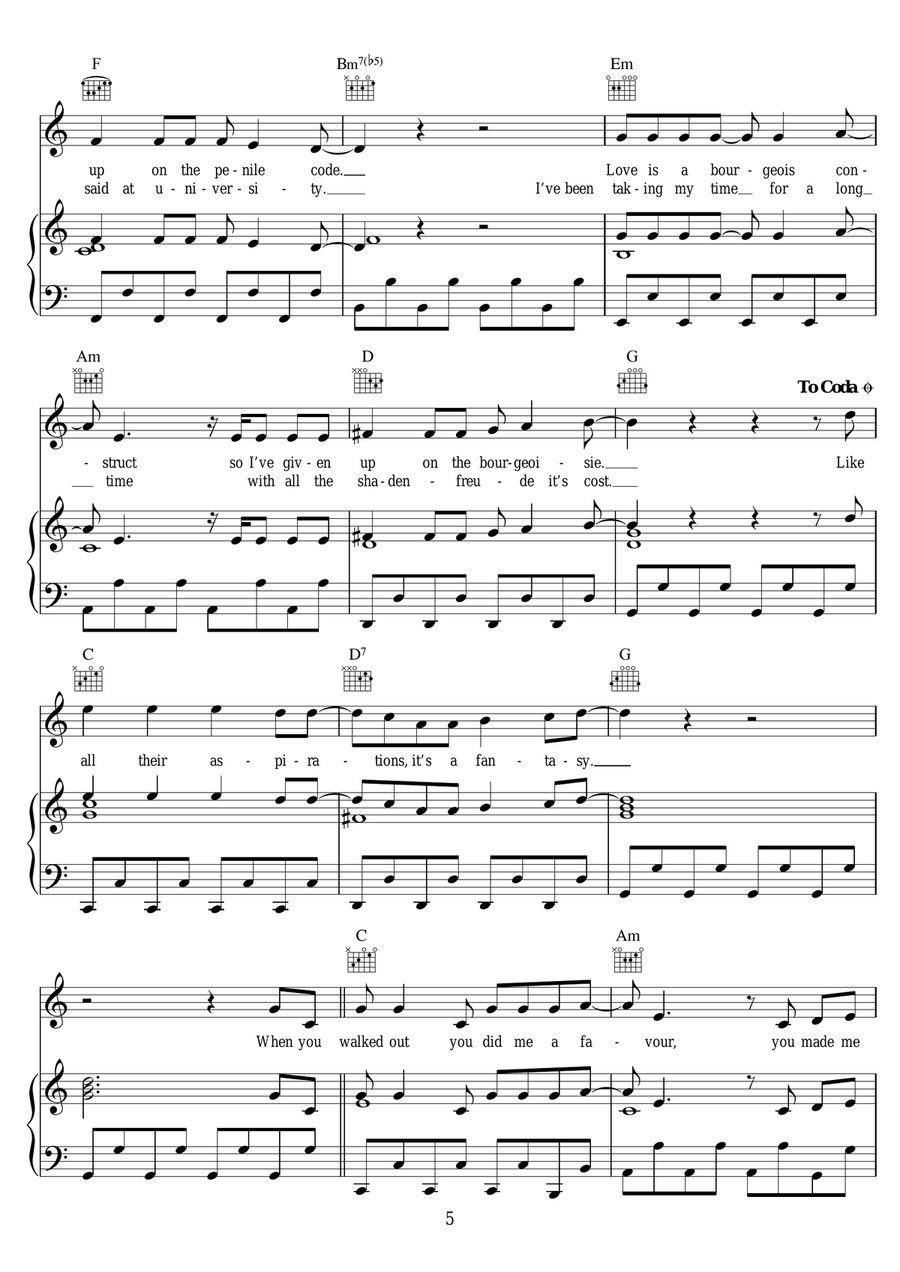 Love Is A Bourgeois Construct Piano, Vocal, Guitar scores gallery preview page 5
