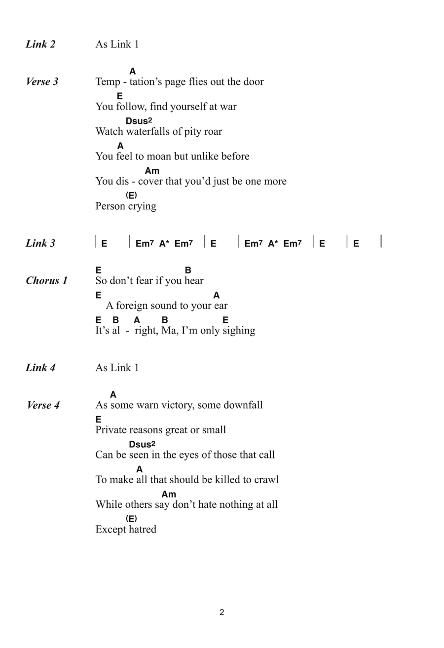 It's Alright Ma (I'm Only Bleeding) Piano, Vocal, Guitar scores gallery preview page 2