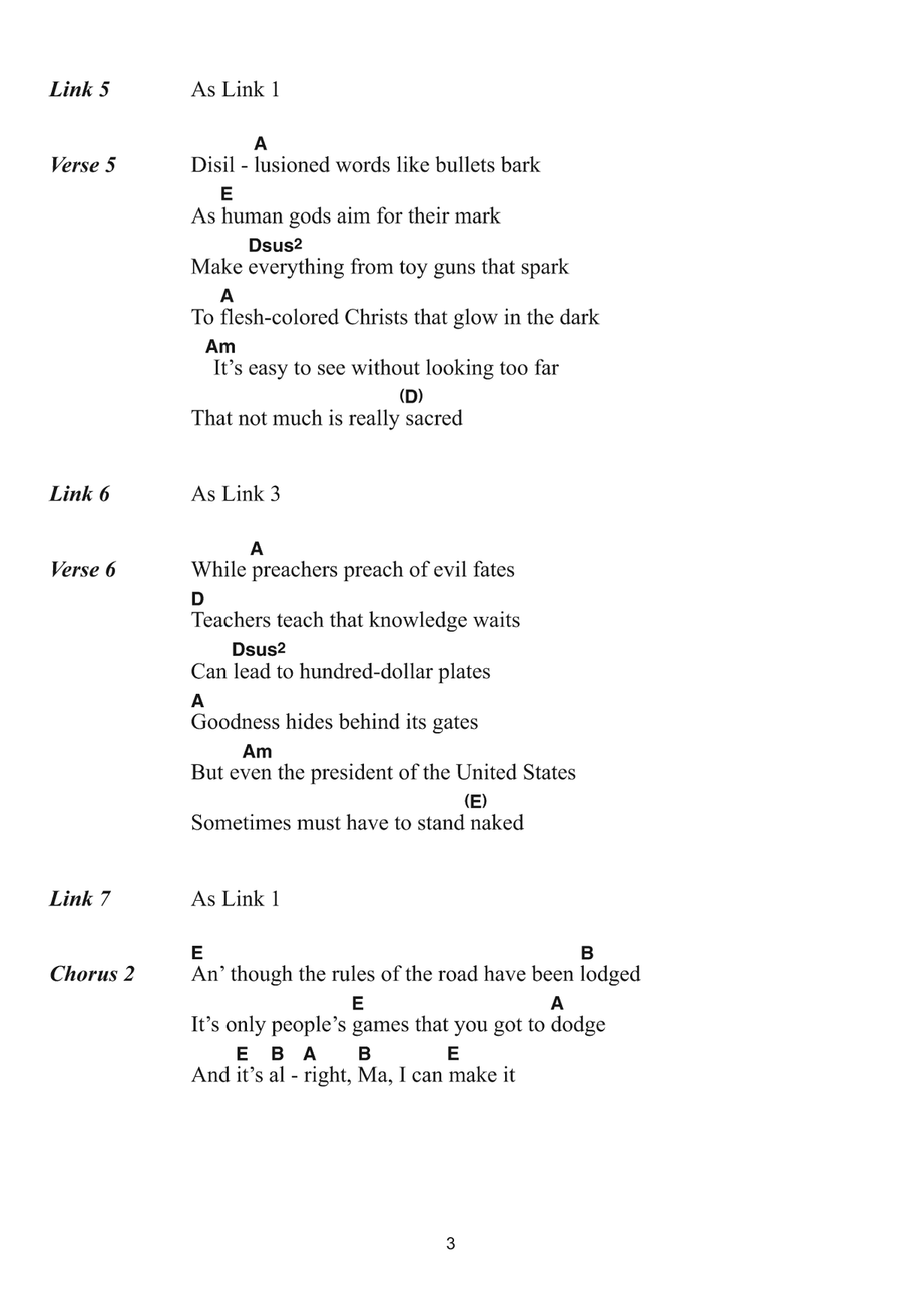 It's Alright Ma (I'm Only Bleeding) Piano, Vocal, Guitar scores gallery preview page 3