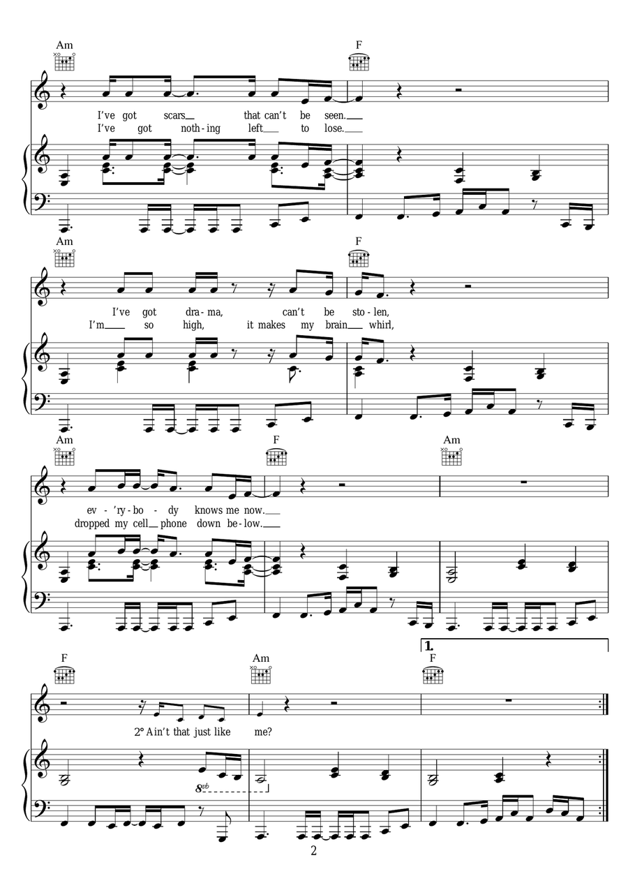 Lazarus Lazarus Piano, Vocal, Guitar scores gallery preview page 2
