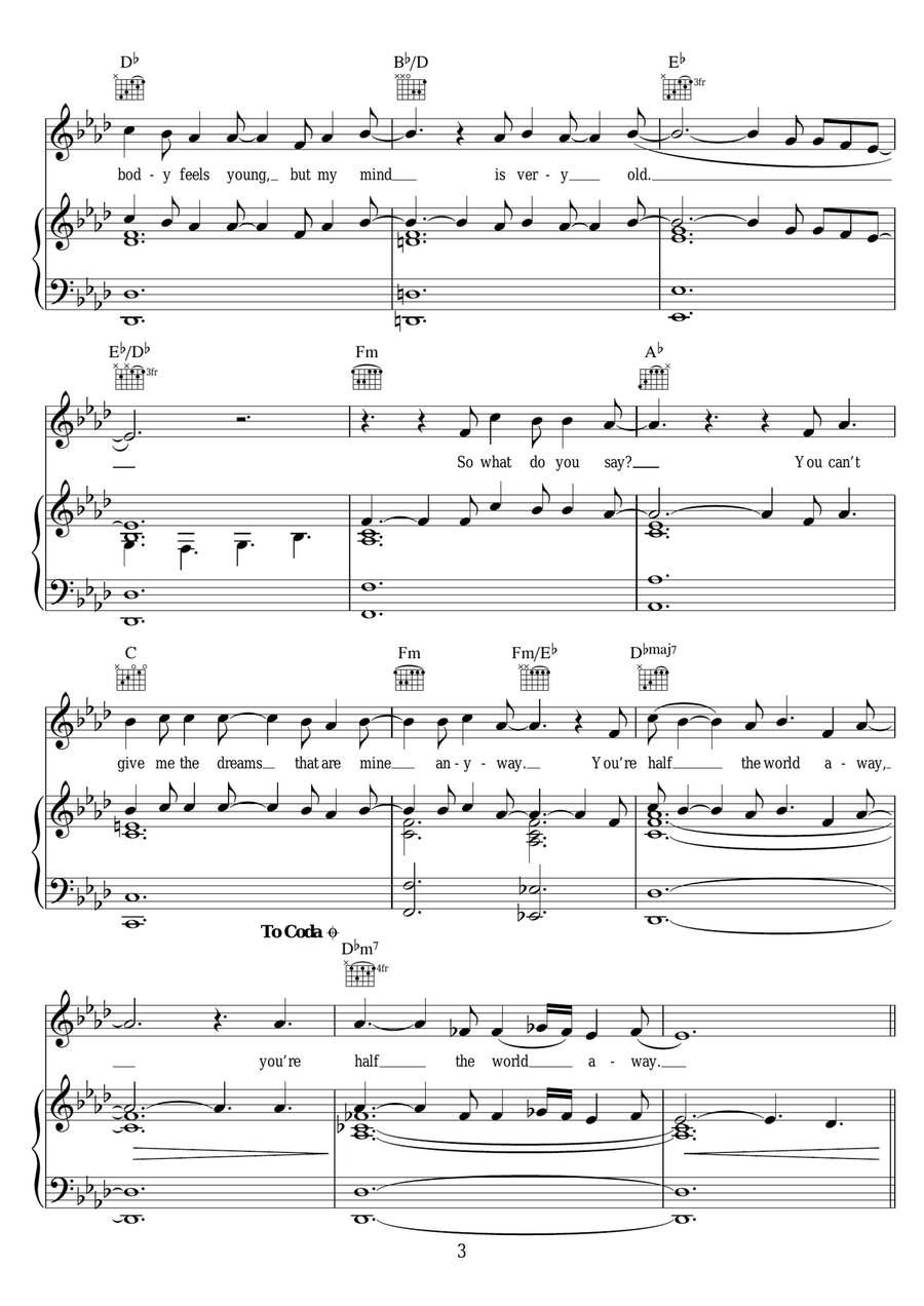 Half The World Away Half The World Away Piano, Vocal, Guitar scores gallery preview page 3