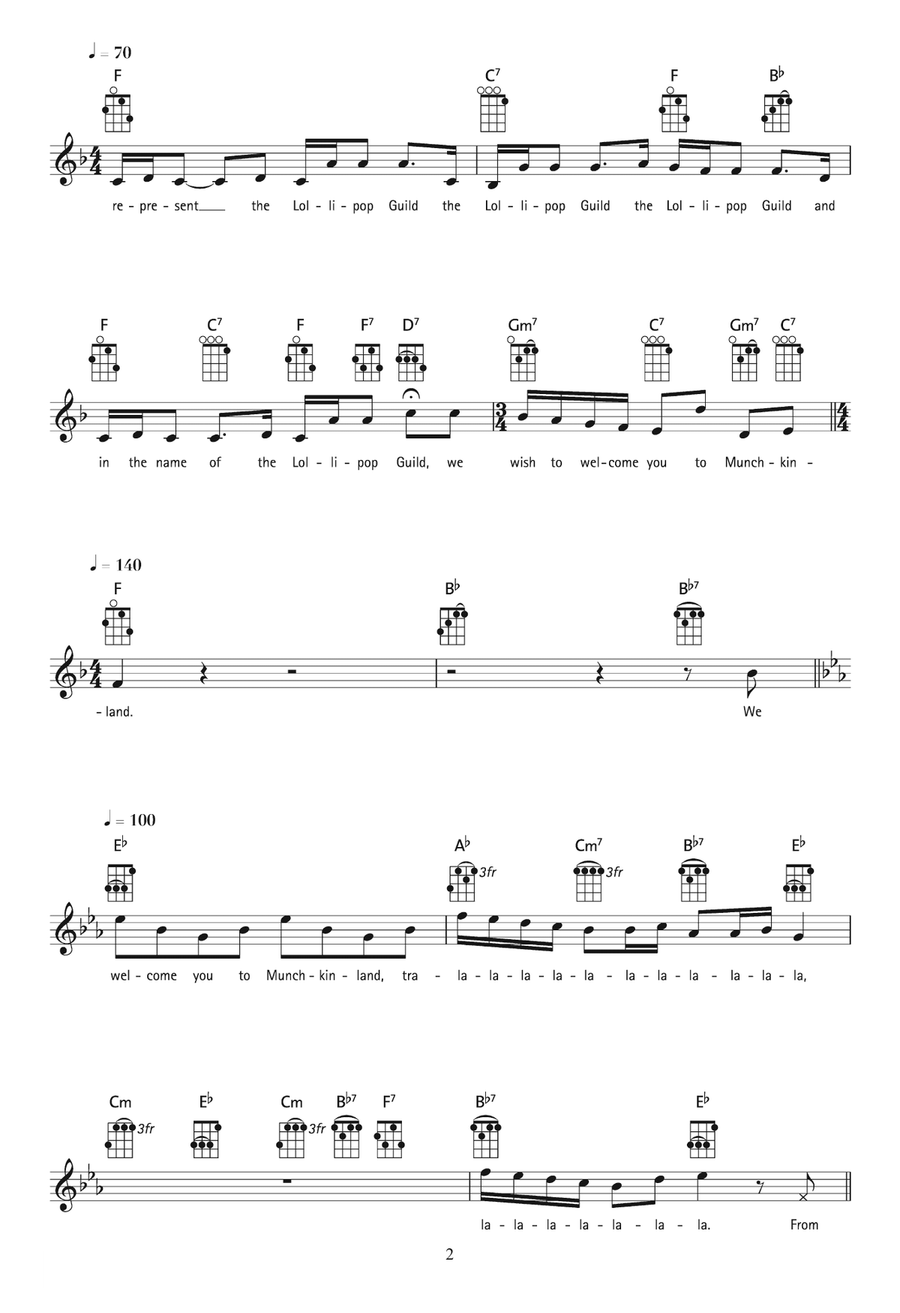 Lullaby League/Lollipop Guild/We Welcome You To Munchkinland (from 'The Wizard Of Oz') Ukulele scores gallery preview page 2