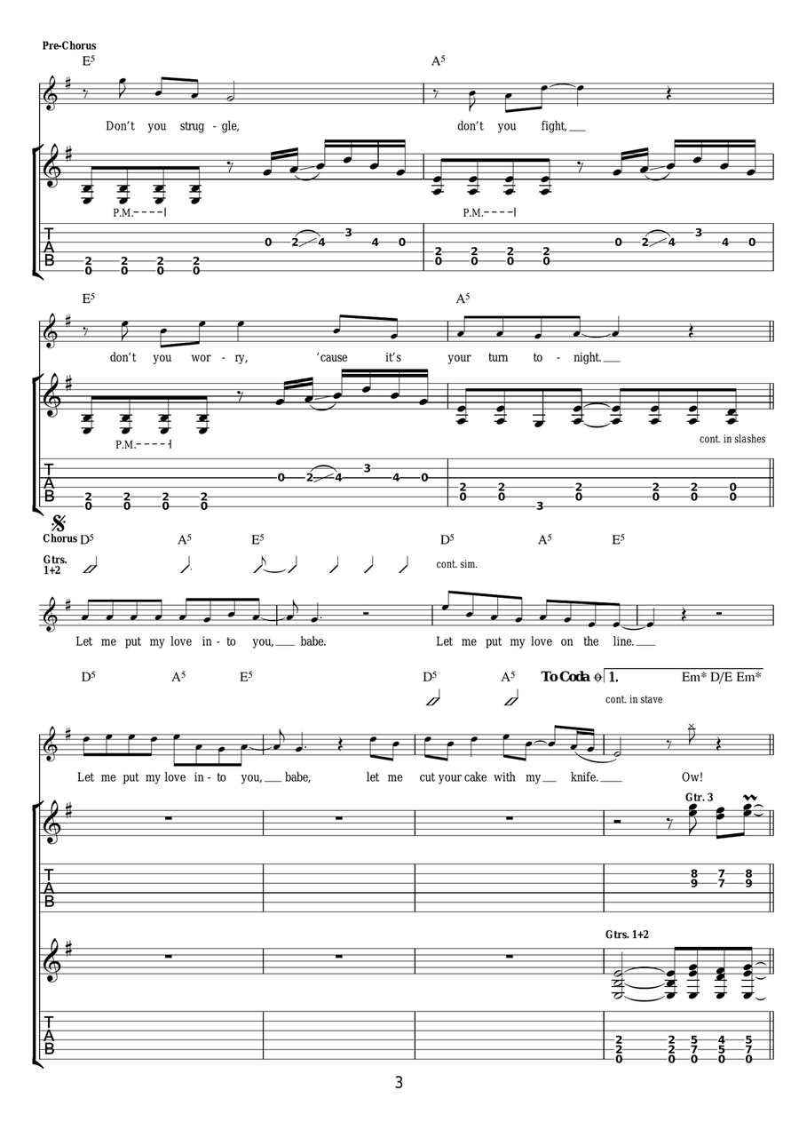 Let Me Put My Love Into You Guitar Tablature scores gallery preview page 3