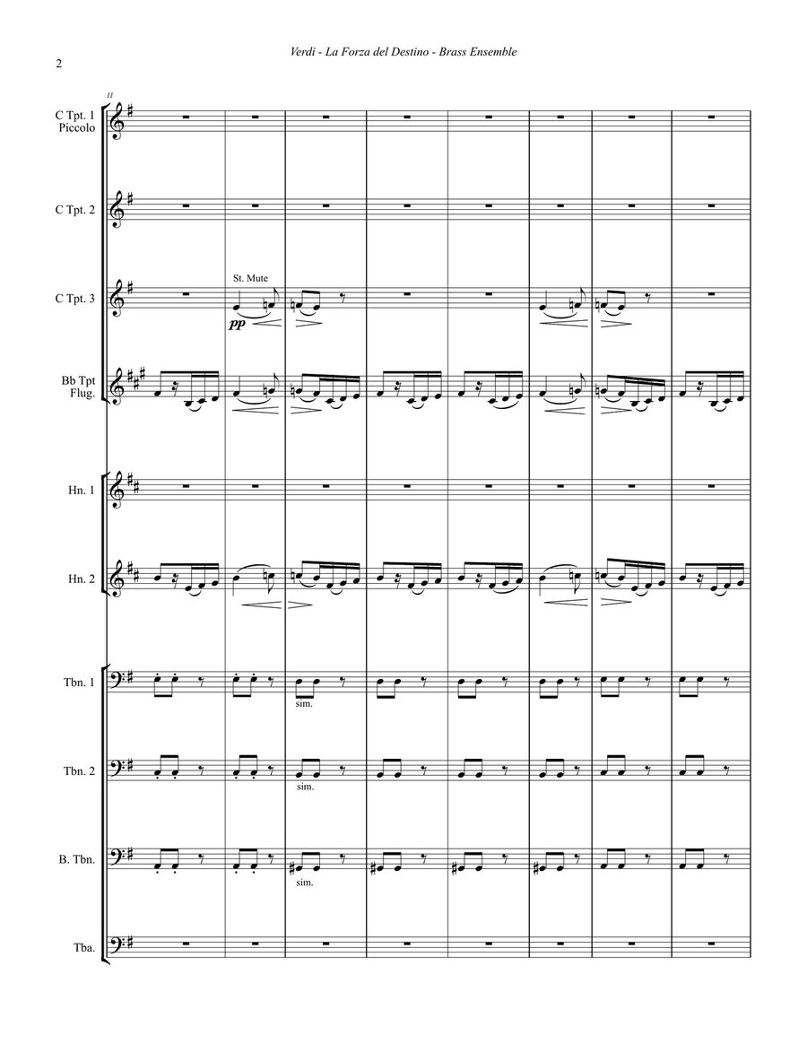 La Forza del Destino Overture for 10-part Brass Ensemble Brass Ensemble scores gallery preview page 2