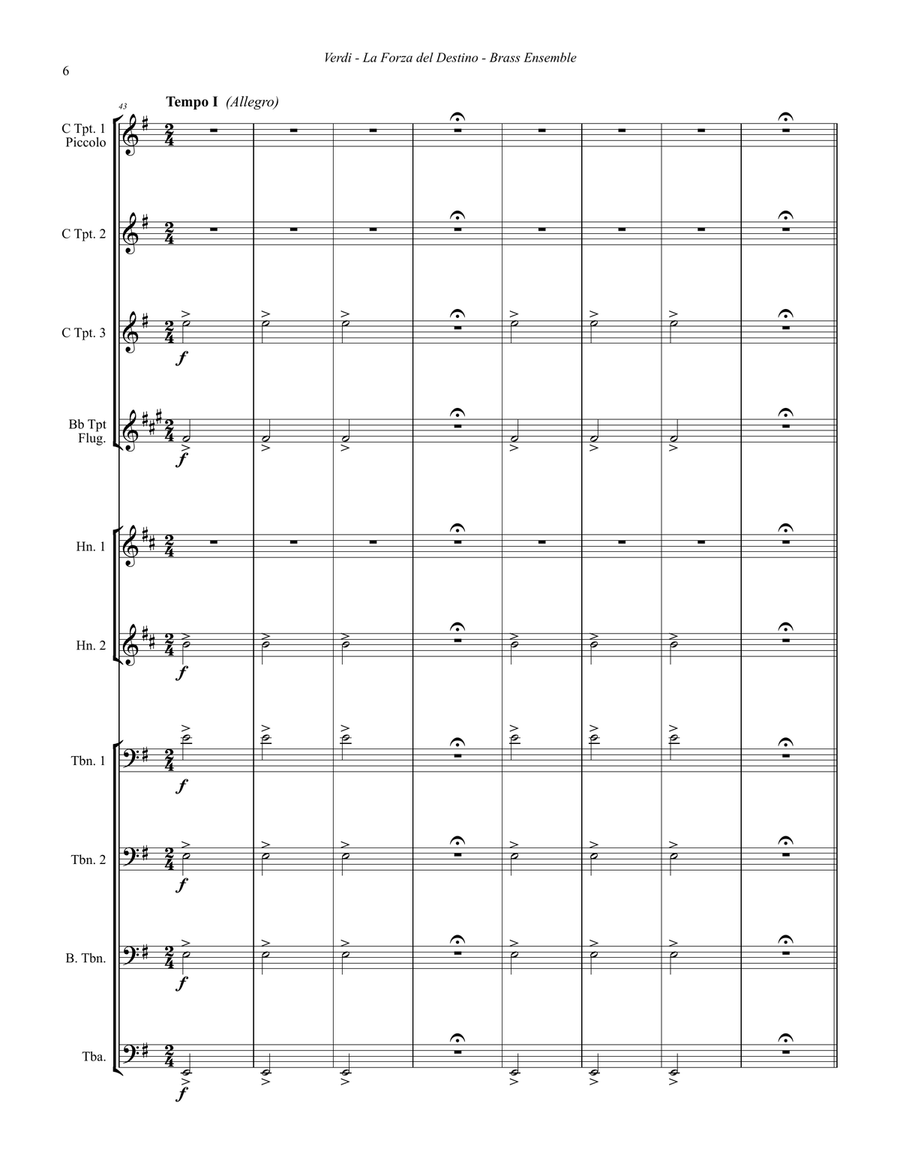 La Forza del Destino Overture for 10-part Brass Ensemble Brass Ensemble scores gallery preview page 6
