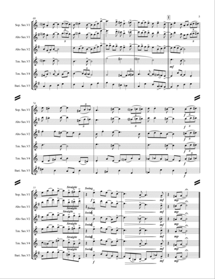 Basin Street Blues Saxophone Quintet scores gallery preview page 6