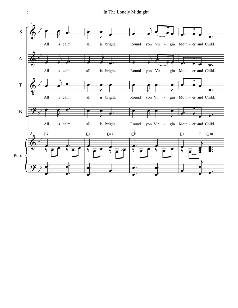 Silent Night / In The Lonely Midnight (Soprano solo with SATB) 4-Part scores gallery preview page 2