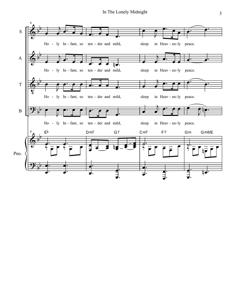 Silent Night / In The Lonely Midnight (Soprano solo with SATB) 4-Part scores gallery preview page 3