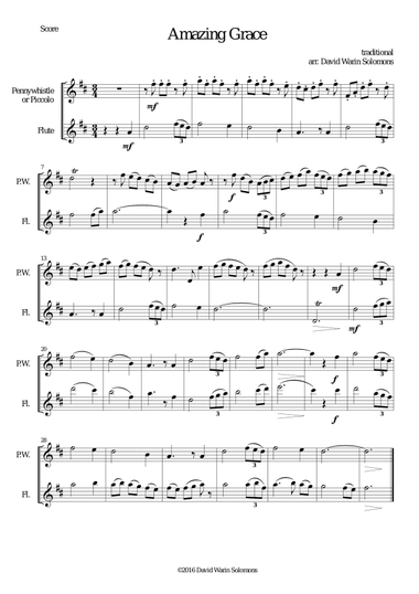 6 simple duets based on hymns, for penny whistle (or piccolo) and flute
