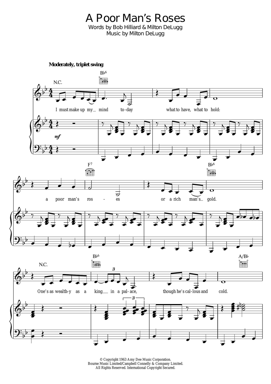 A Poor Man's Roses Piano, Vocal, Guitar scores gallery preview page 1