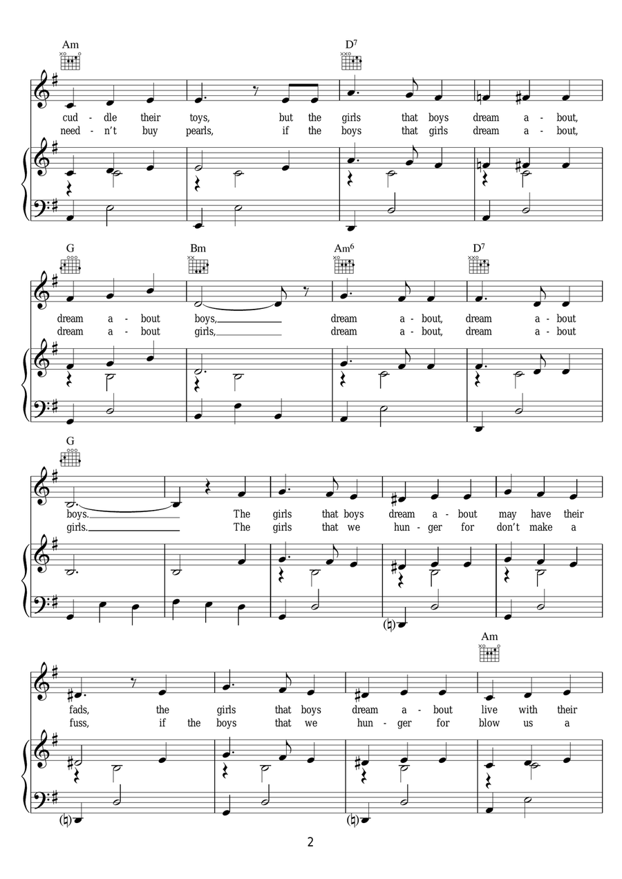 The Girls That Boys Dream About Piano, Vocal, Guitar scores gallery preview page 2