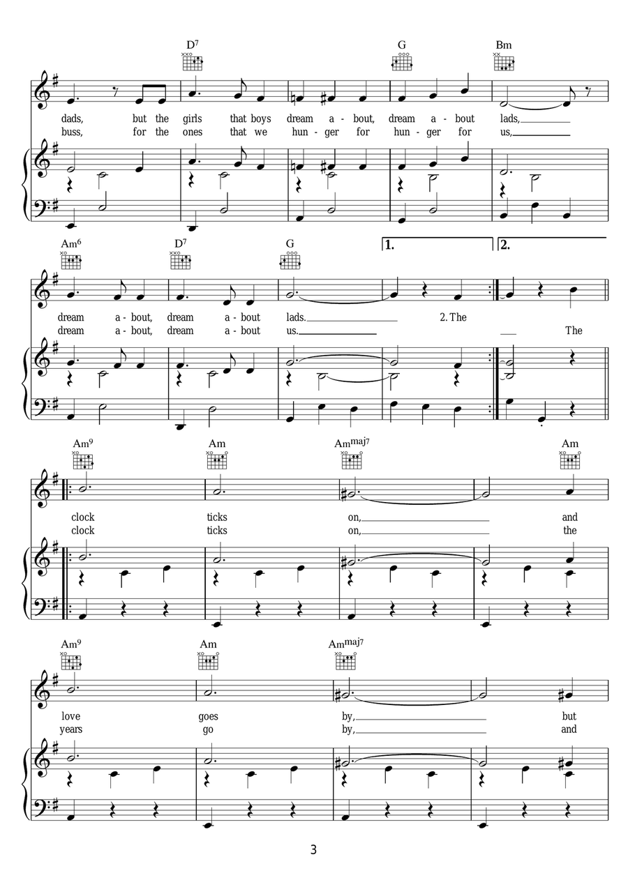 The Girls That Boys Dream About Piano, Vocal, Guitar scores gallery preview page 3