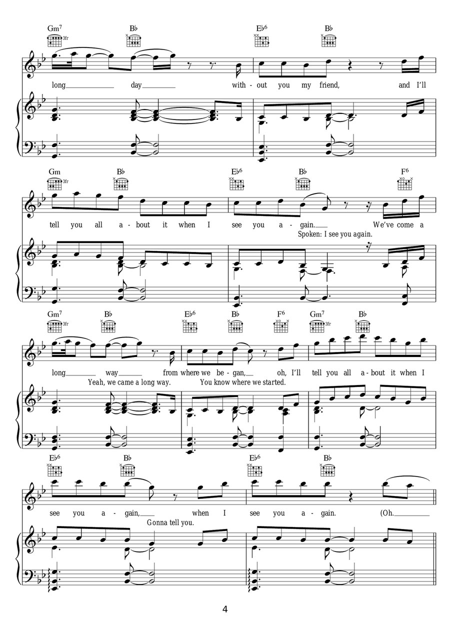 See You Again (featuring Charlie Puth) Piano, Vocal, Guitar scores gallery preview page 4