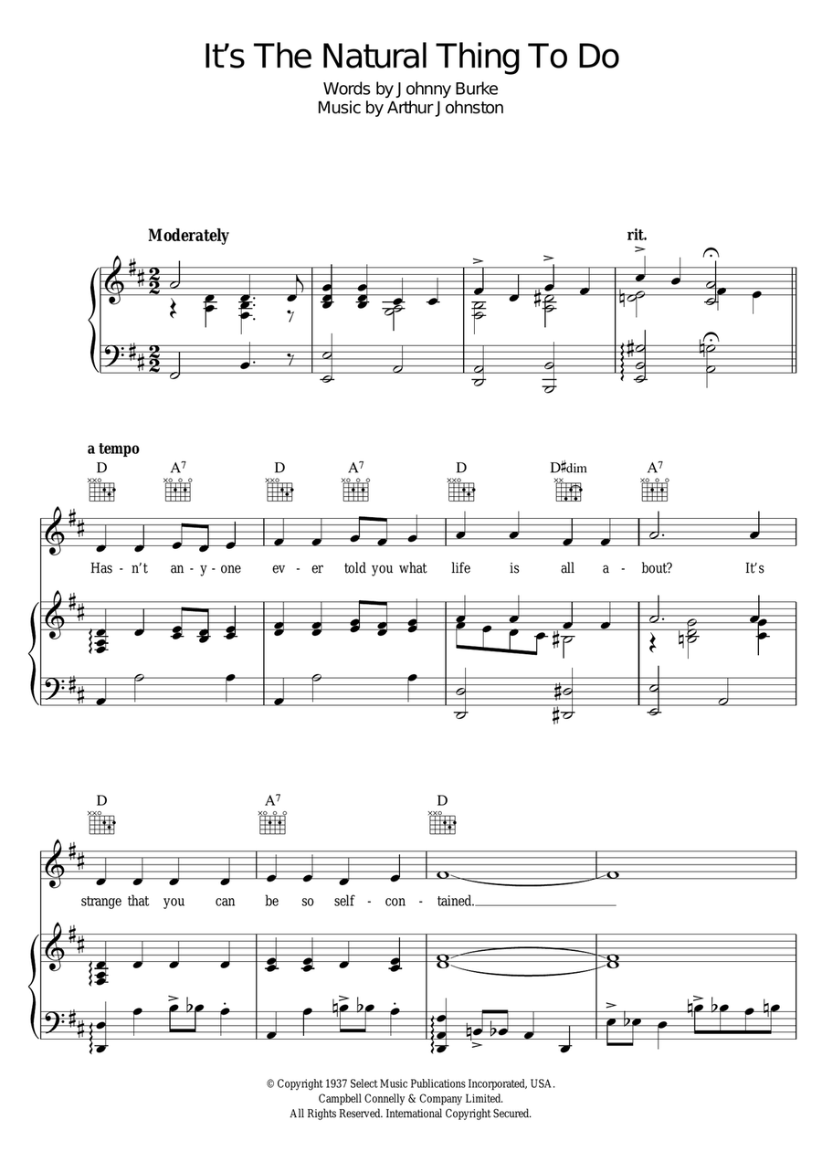 It's The Natural Thing To Do Piano, Vocal, Guitar scores gallery preview page 1