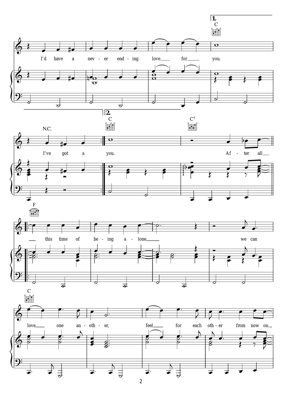 Never Ending Song Of Love Piano, Vocal, Guitar scores gallery preview page 2