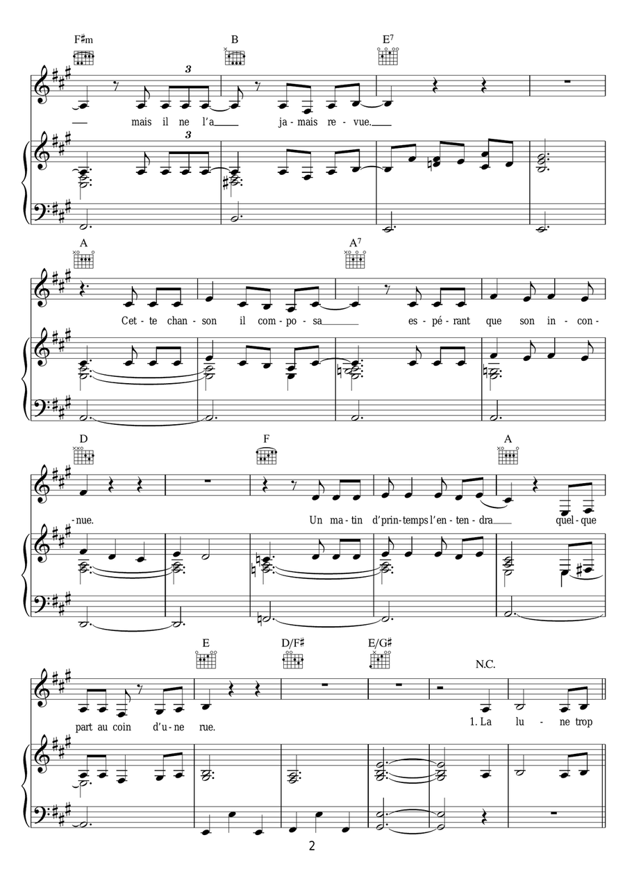 La Complainte De La Butte Piano, Vocal, Guitar scores gallery preview page 2