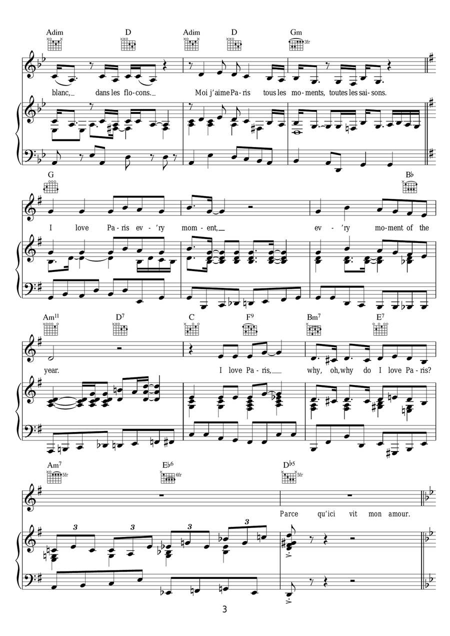 I Love Paris - J'aime Paris Piano, Vocal, Guitar scores gallery preview page 3
