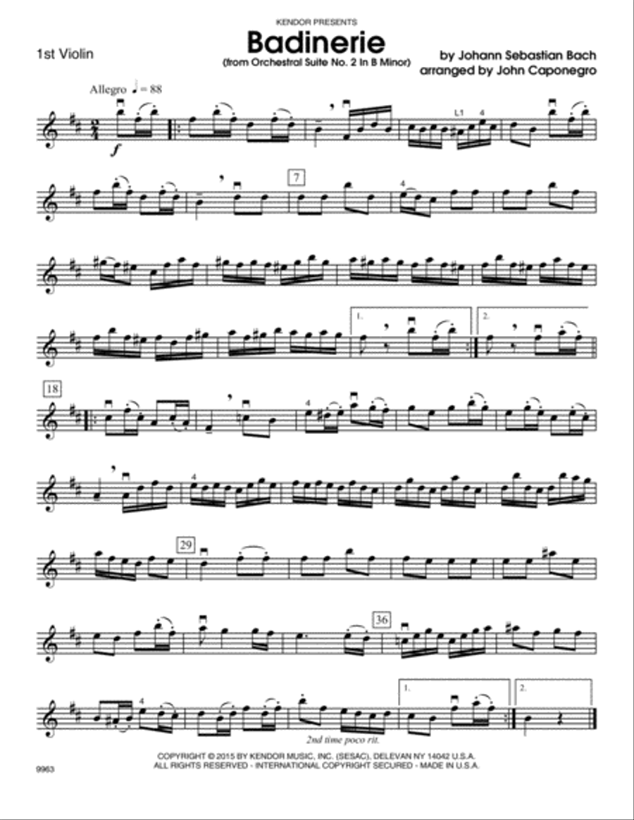 Badinerie (from Orchestral Suite No. 2 In B Minor) - 1st Violin Violin scores gallery preview page 1