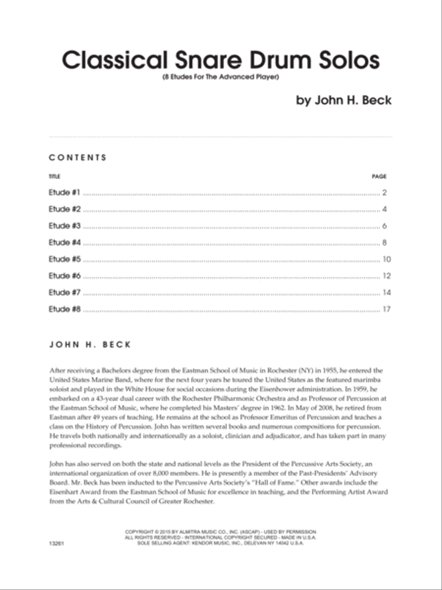 Classical Snare Drum Solos (8 Etudes For The Advanced Player) Percussion scores gallery preview page 1