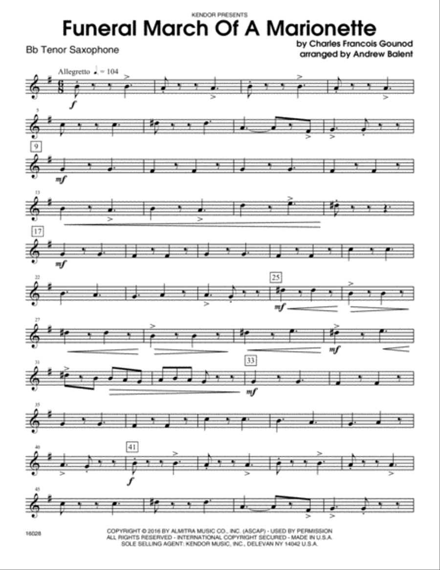 Funeral March Of A Marionette - Bb Tenor Saxophone Tenor Saxophone scores gallery preview page 1