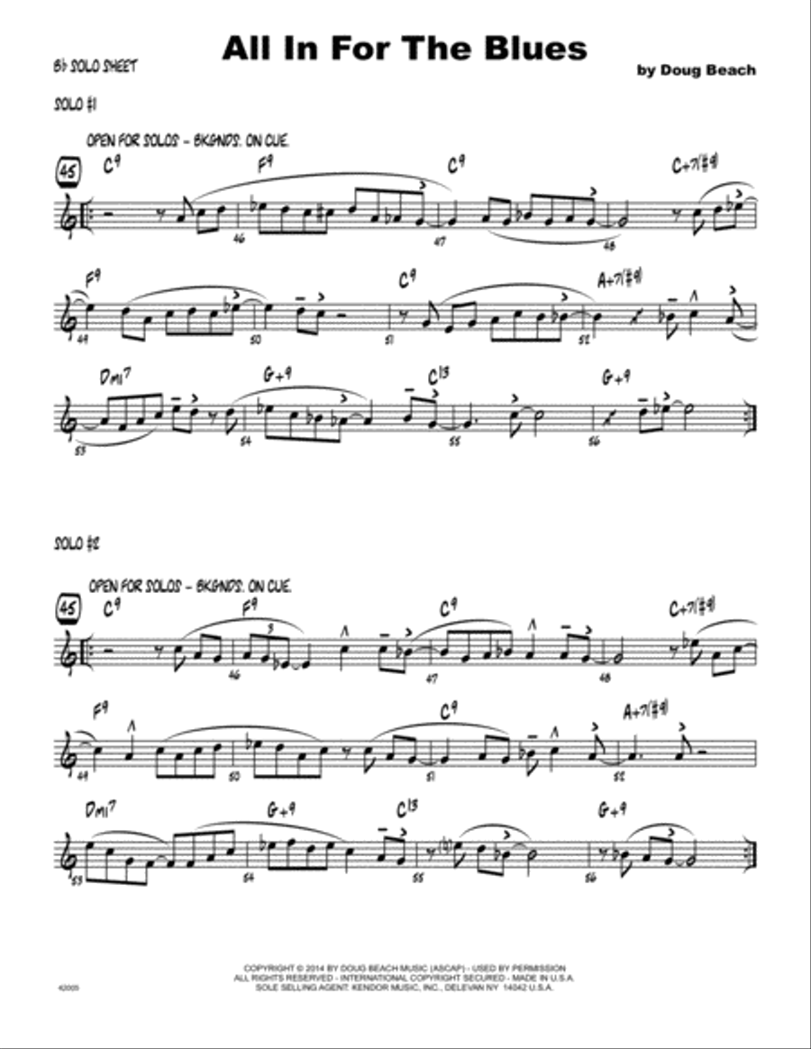 All In For The Blues - Solo Sheet - Tenor Sax Tenor Saxophone scores gallery preview page 1