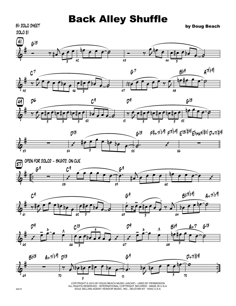 Back Alley Shuffle - Solo Sheet - Tenor Sax Tenor Saxophone scores gallery preview page 1