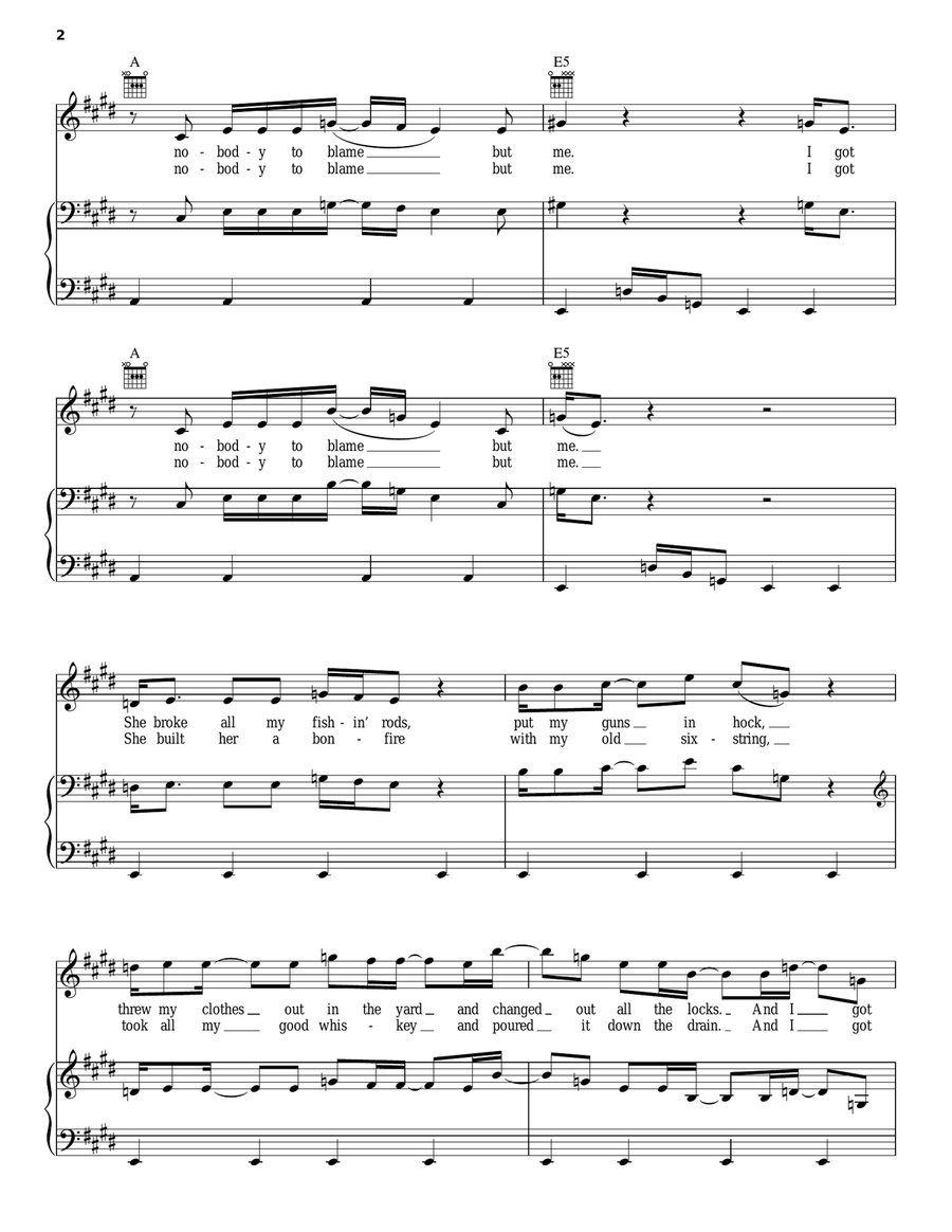 Nobody To Blame Piano, Vocal, Guitar scores gallery preview page 2