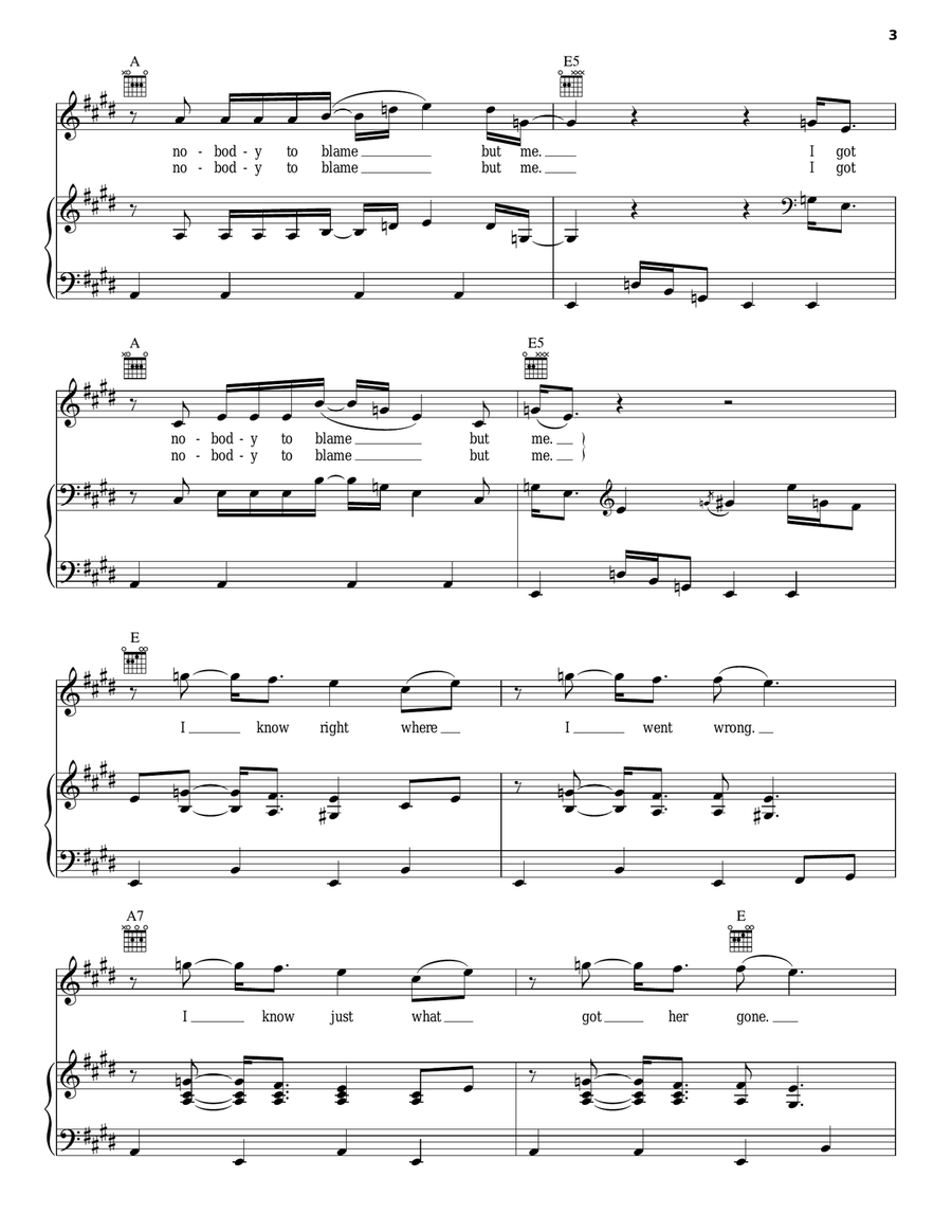 Nobody To Blame Piano, Vocal, Guitar scores gallery preview page 3