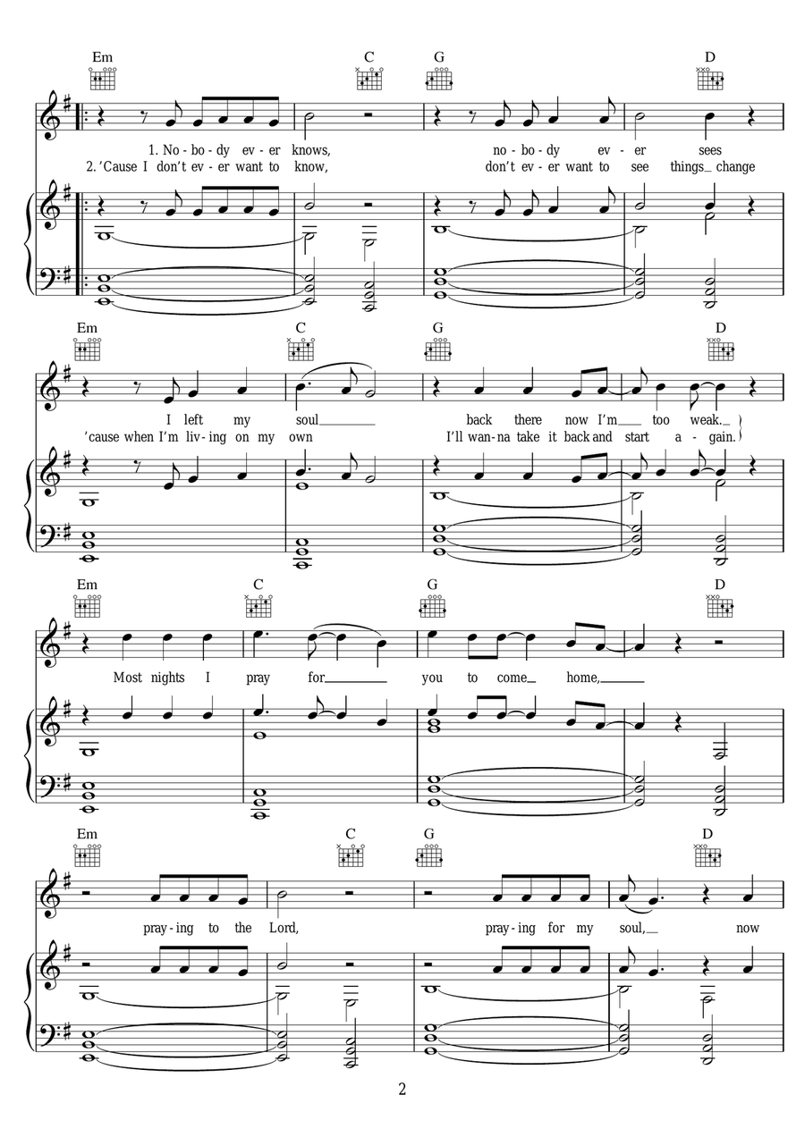 Please Don't Go Please Don't Go Piano, Vocal, Guitar scores gallery preview page 2