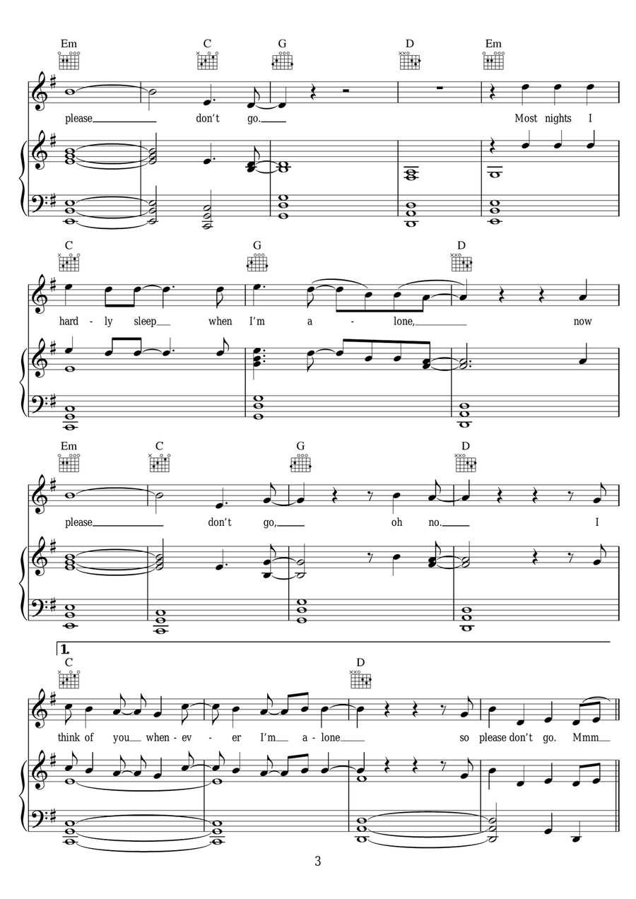 Please Don't Go Please Don't Go Piano, Vocal, Guitar scores gallery preview page 3