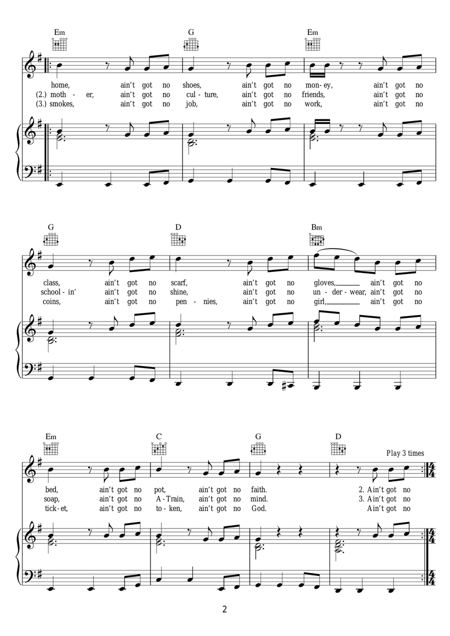 I'm Black/Ain't Got No (from 'Hair') Piano, Vocal, Guitar scores gallery preview page 2