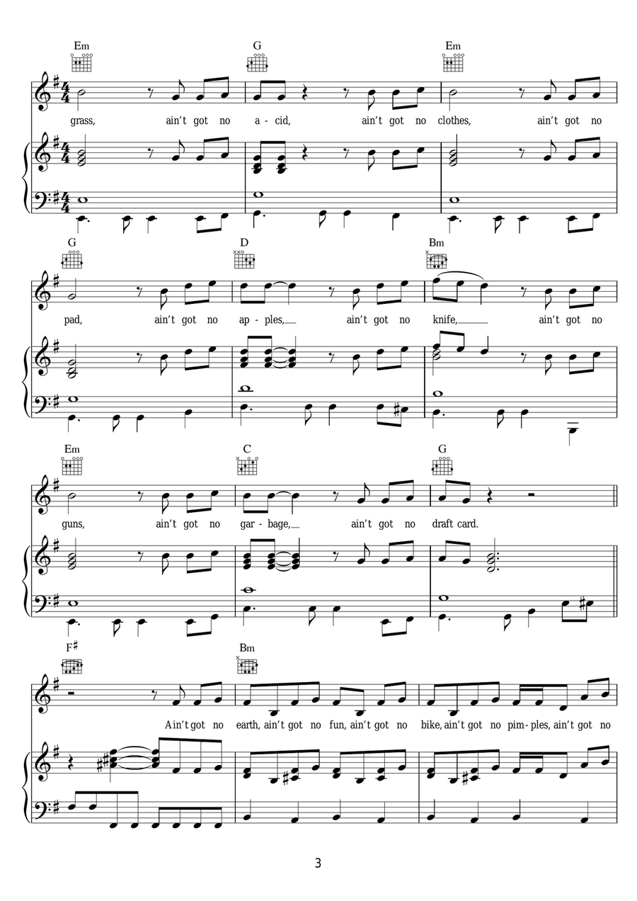 I'm Black/Ain't Got No (from 'Hair') Piano, Vocal, Guitar scores gallery preview page 3