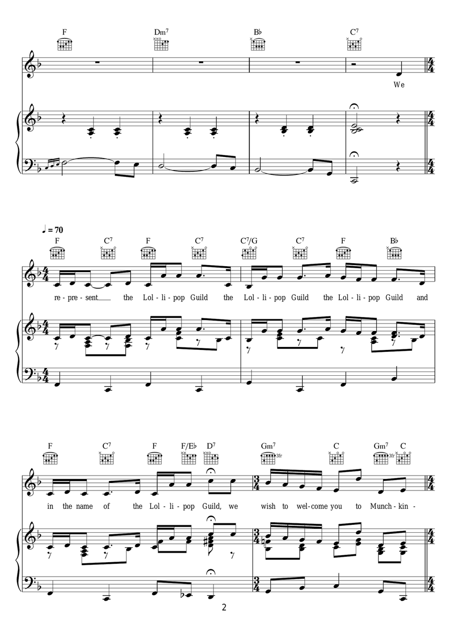 Lullaby League/Lollipop Guild/We Welcome You To Munchkinland (from 'The Wizard Of Oz') Piano, Vocal, Guitar scores gallery preview page 2