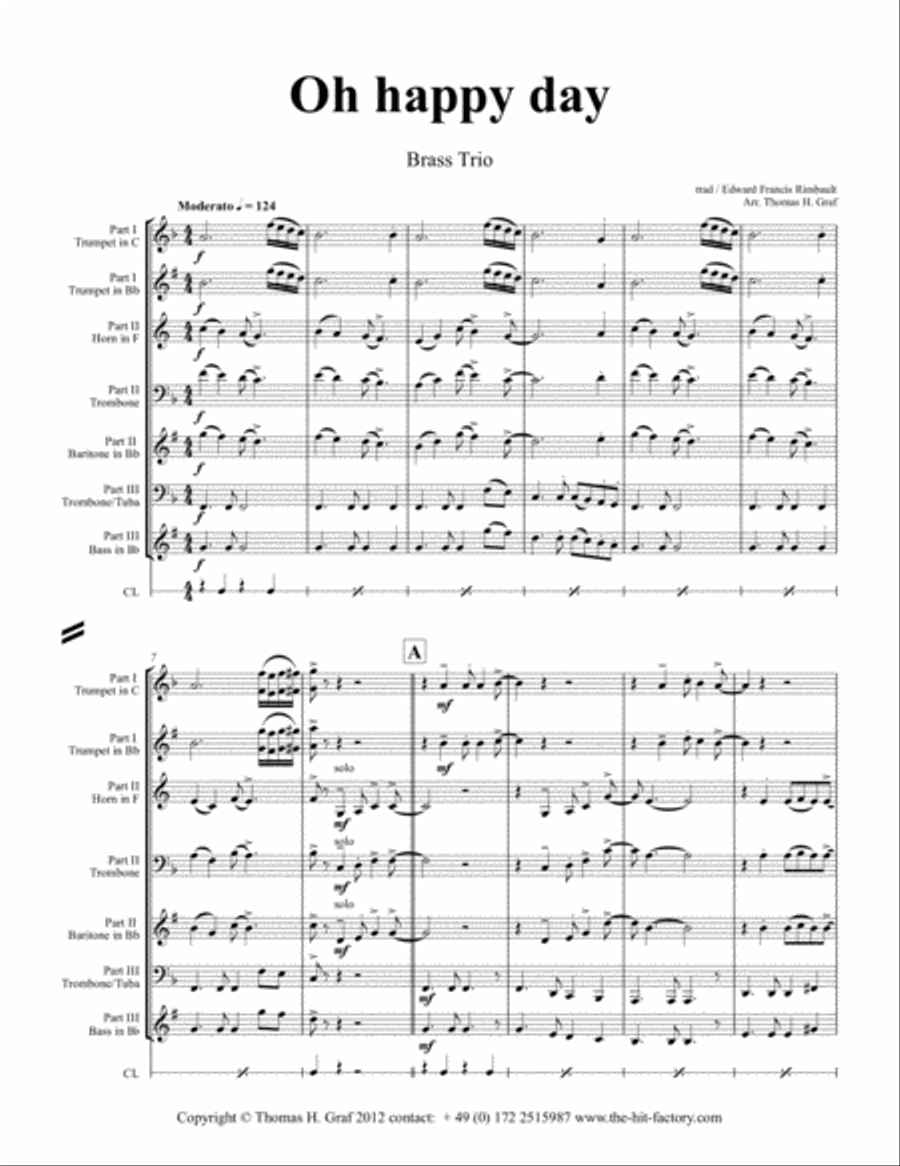 Oh happy day - Christmas Song - Gospel - Brass Trio Brass Trio scores gallery preview page 1