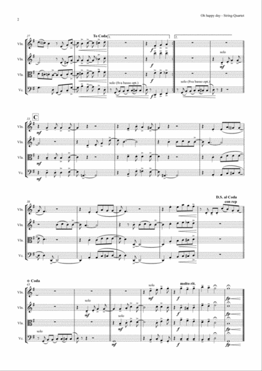 Oh happy day - Christmas Song - Gospel - String Quartet String Quartet scores gallery preview page 3