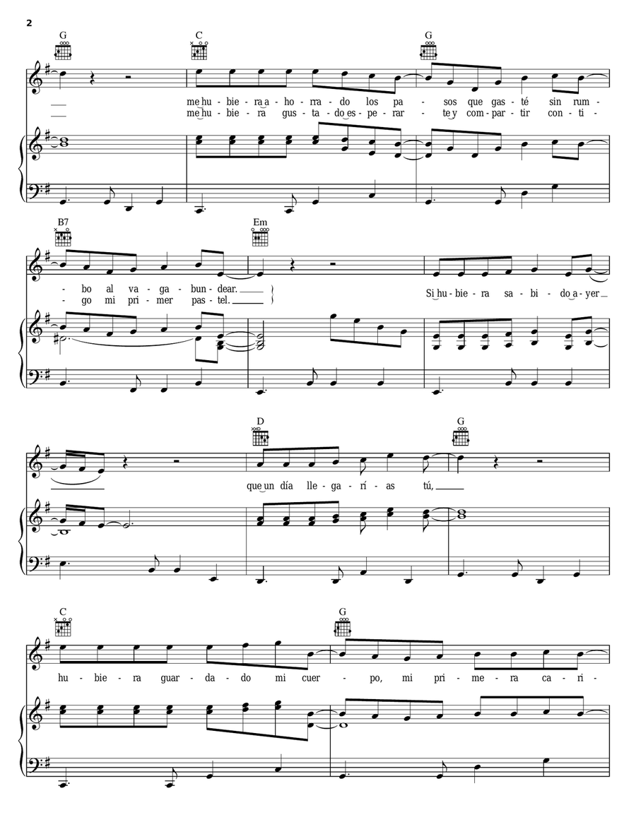 Si Hubiera Sabido Ayer Si Hubiera Sabido Ayer Piano, Vocal, Guitar scores gallery preview page 2
