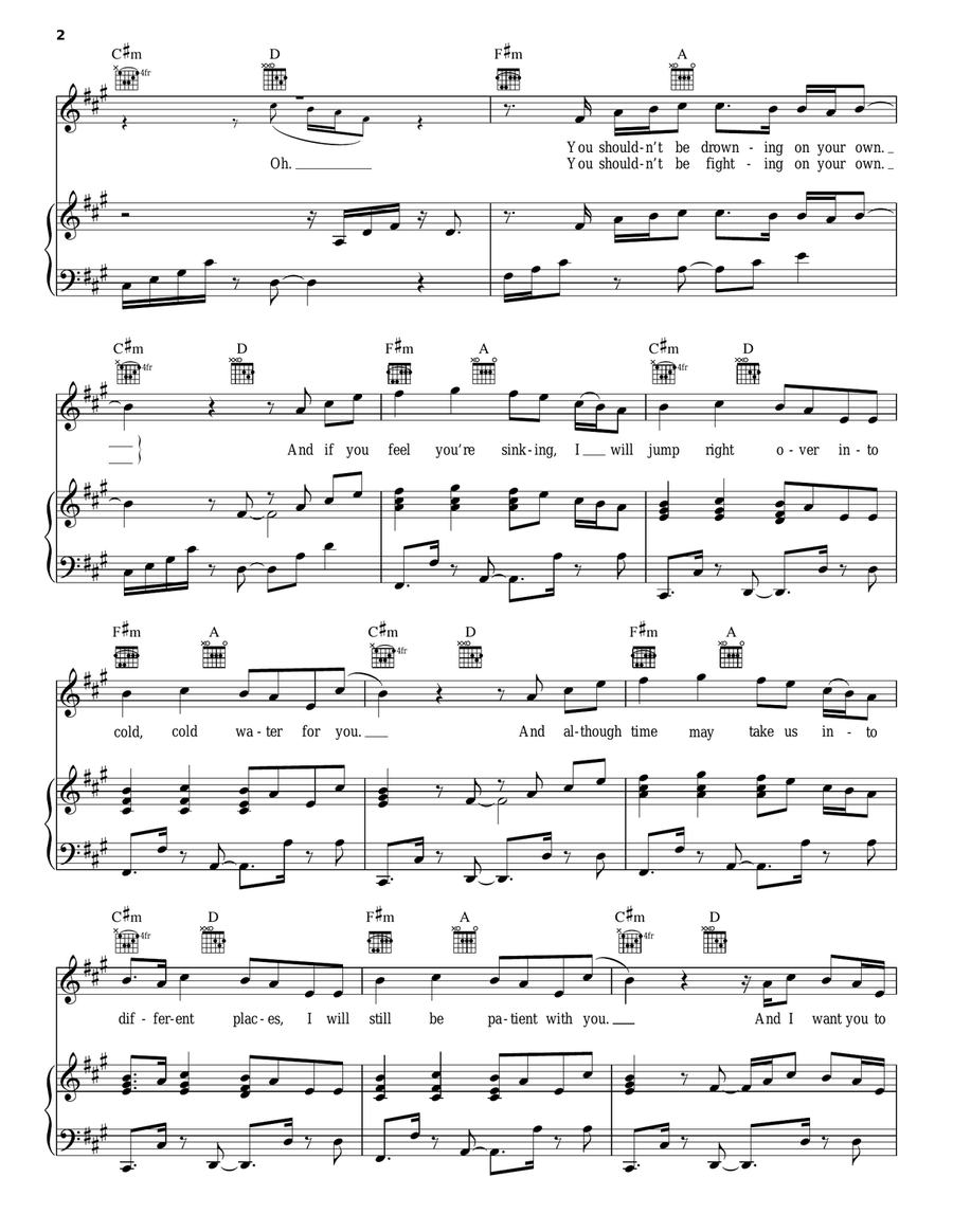 Cold Water (featuring Justin Bieber and MO) Piano, Vocal, Guitar scores gallery preview page 2