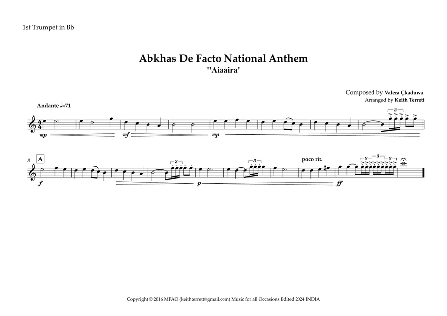Abkhas De Facto Provincial Anthem ''Aiaaira' for Brass Quintet & Percussion Brass Quintet scores gallery preview page 4