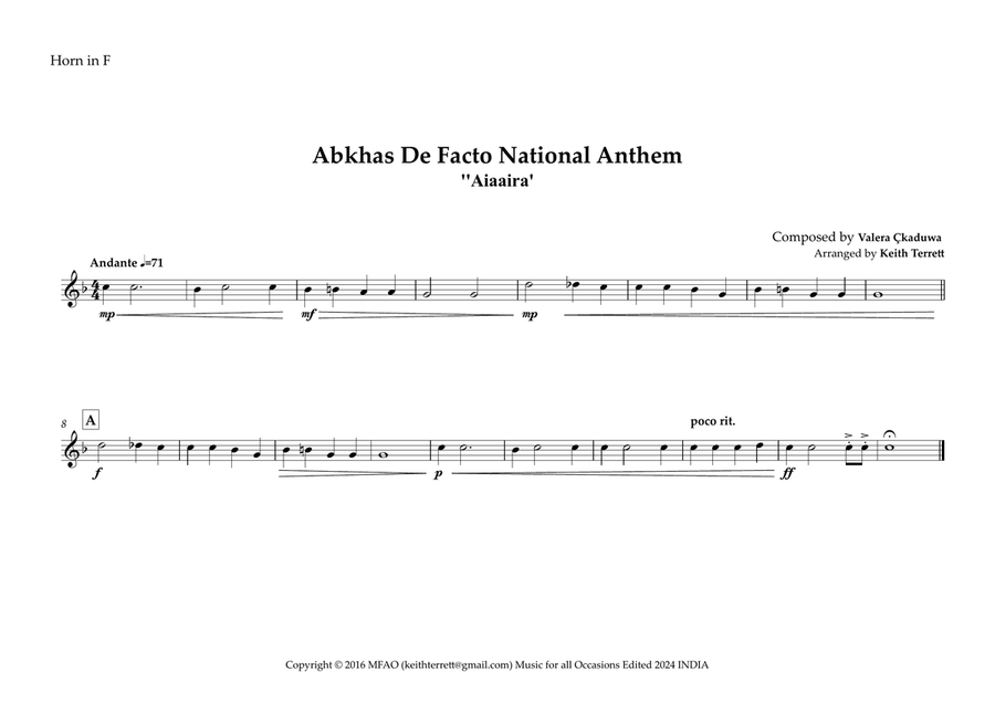 Abkhas De Facto Provincial Anthem ''Aiaaira' for Brass Quintet & Percussion Brass Quintet scores gallery preview page 6