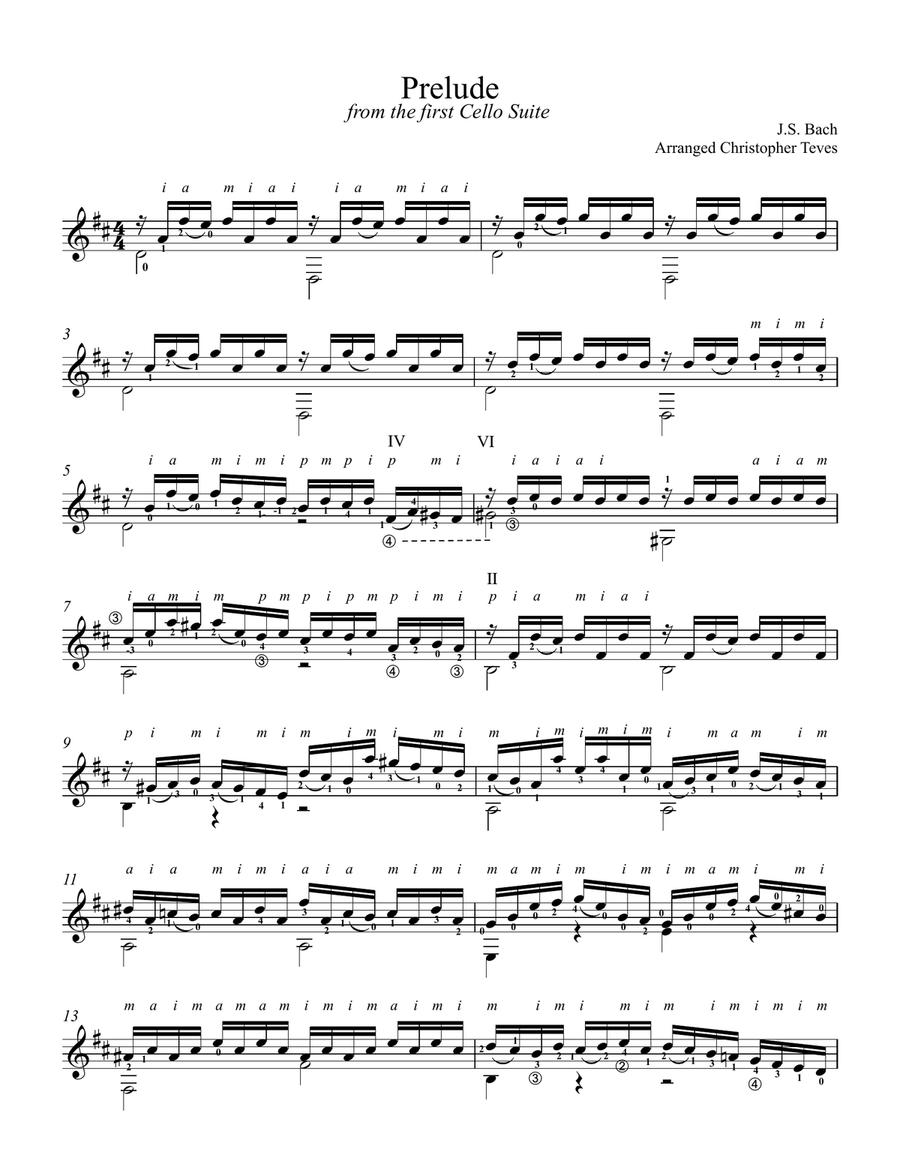 Prelude, from the first Cello Suite, BWV 1007, solo guitar Classical Guitar scores gallery preview page 2