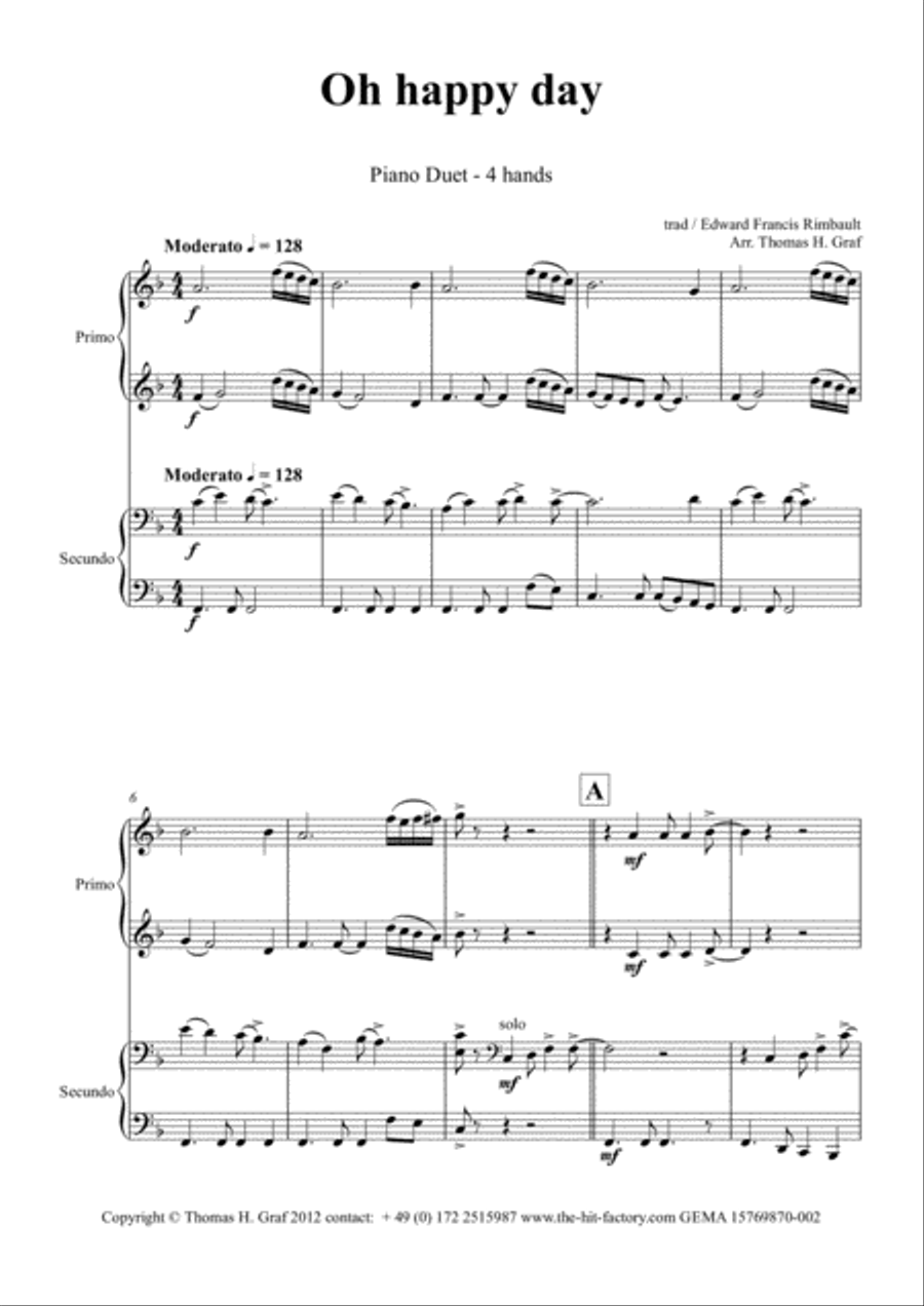 Oh happy day - Christmas Song - Gospel - Piano Duet (4 Hands) 2 Pianos, 4-Hands scores gallery preview page 1