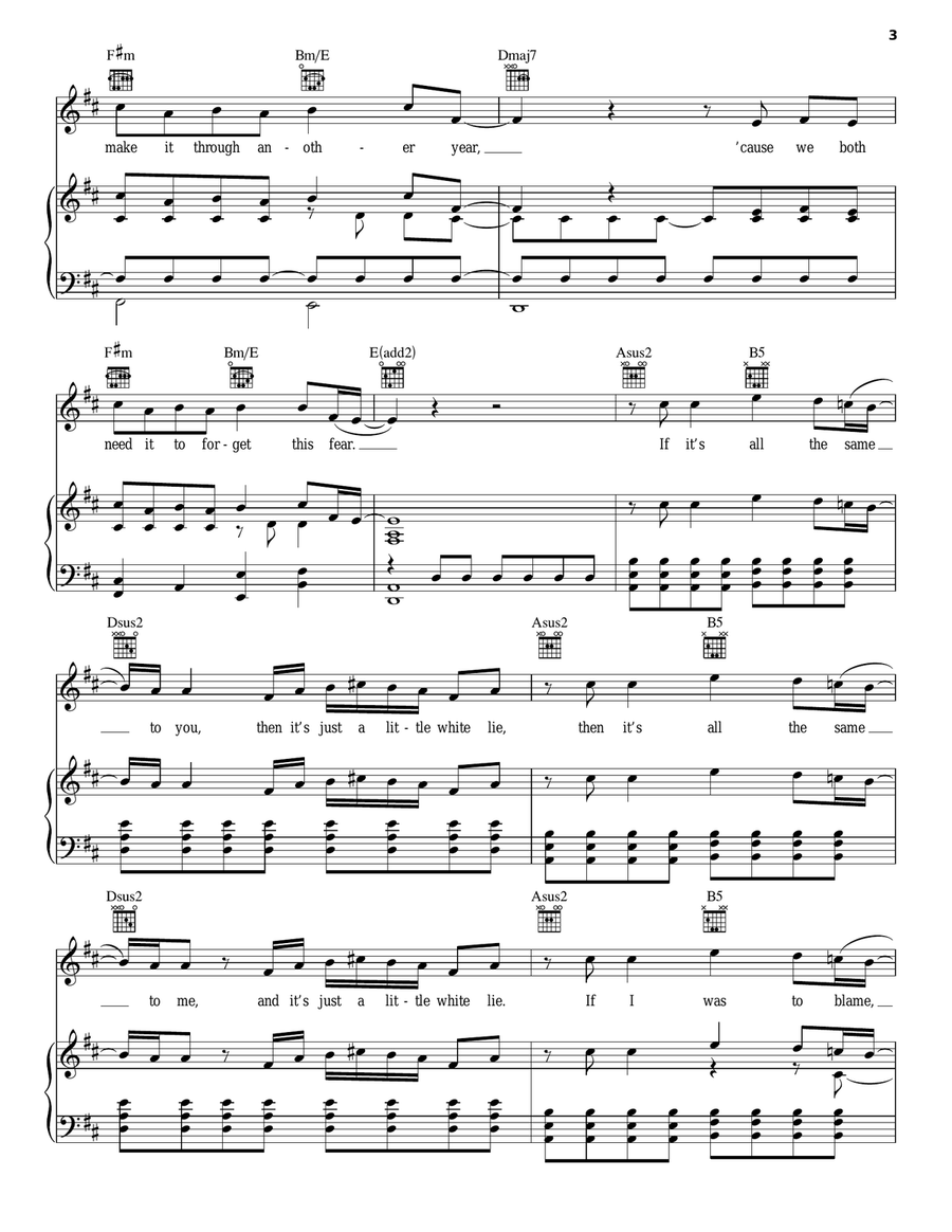 White Lie White Lie Piano, Vocal, Guitar scores gallery preview page 3