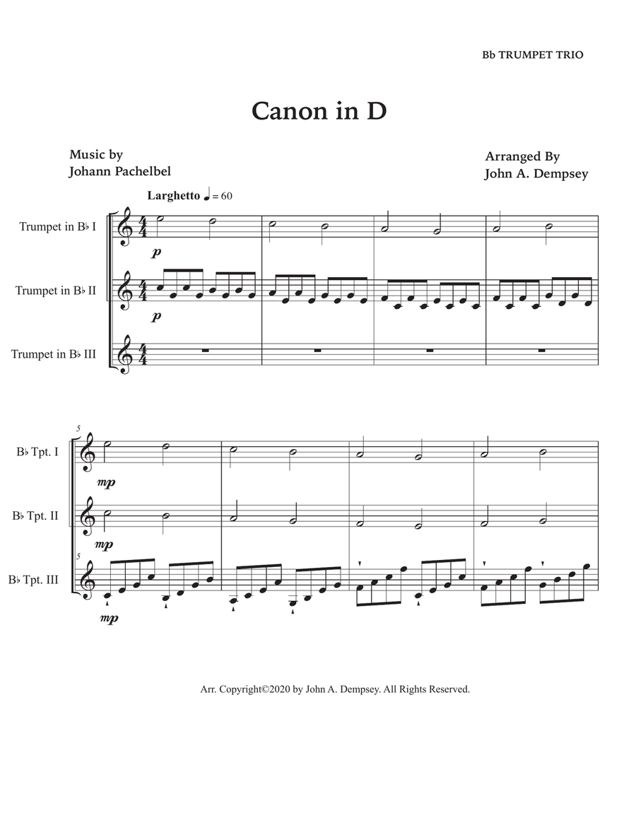 Canon in D (in Bb major): Trumpet Trio Trumpet Trio scores gallery preview page 5