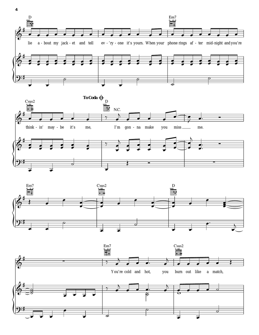 Make You Miss Me Make You Miss Me Piano, Vocal, Guitar scores gallery preview page 4