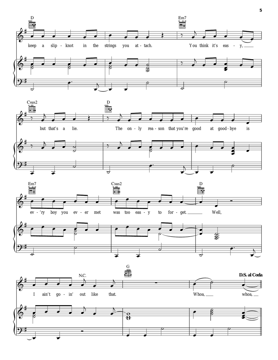 Make You Miss Me Make You Miss Me Piano, Vocal, Guitar scores gallery preview page 5