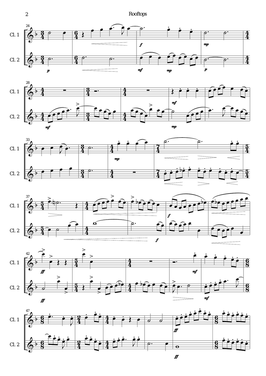Rooftops for 2 clarinets Clarinet Duet scores gallery preview page 2